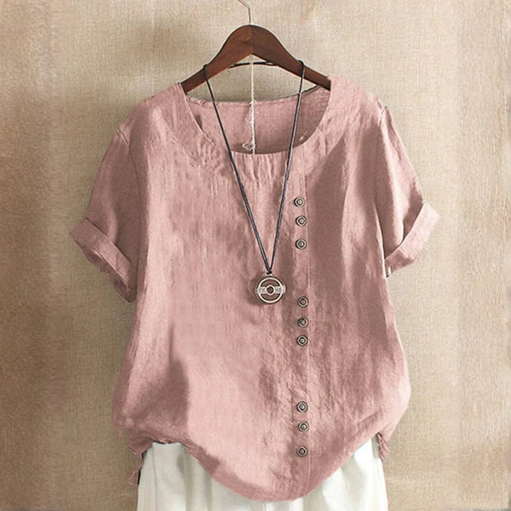 Serenity | Dames Casual Knoopdetail Linnen Blouse
