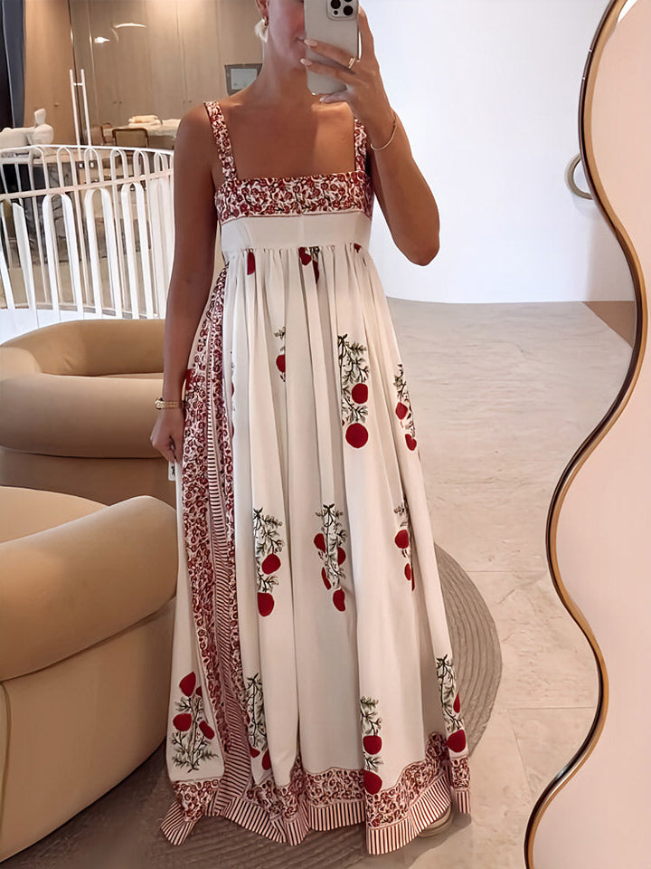 Maxikleid mit Schulterträgern im Boho-Stil & Empire-Schnitt – blumig & luftig
