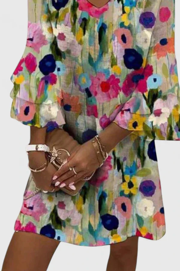 Natalie | Dames Bloemen V-Hals Mini Jurk