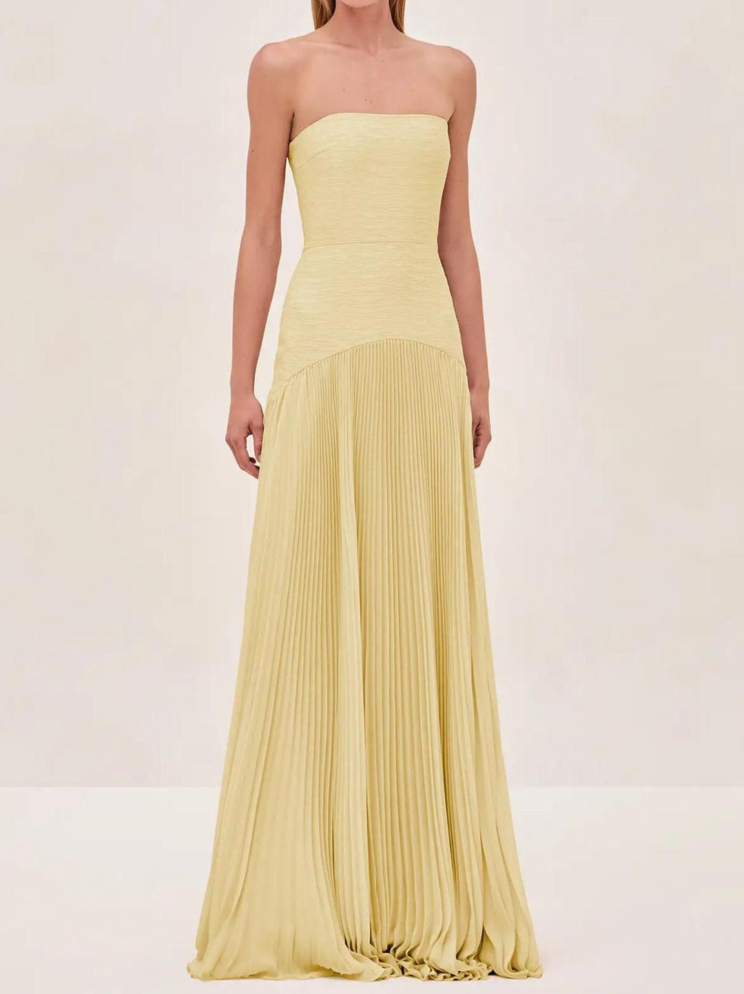 Bella | Dames Straploze Geplooide Maxi Bruiloftsgast Jurk
