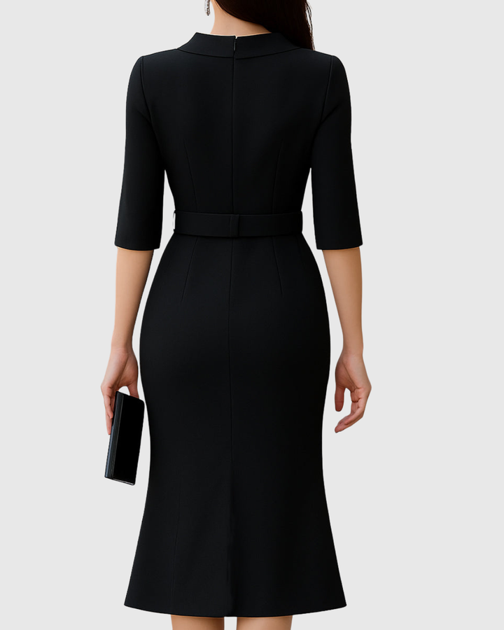 Catherine | Damen Midi-Kleid mit Taillengürtel