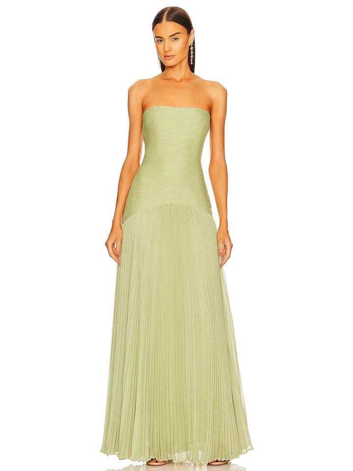 Bella | Dames Straploze Geplooide Maxi Bruiloftsgast Jurk
