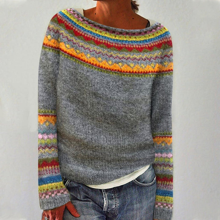 Carola™ Gestrickter Pullover mit Bunten Skandinavischen Mustern