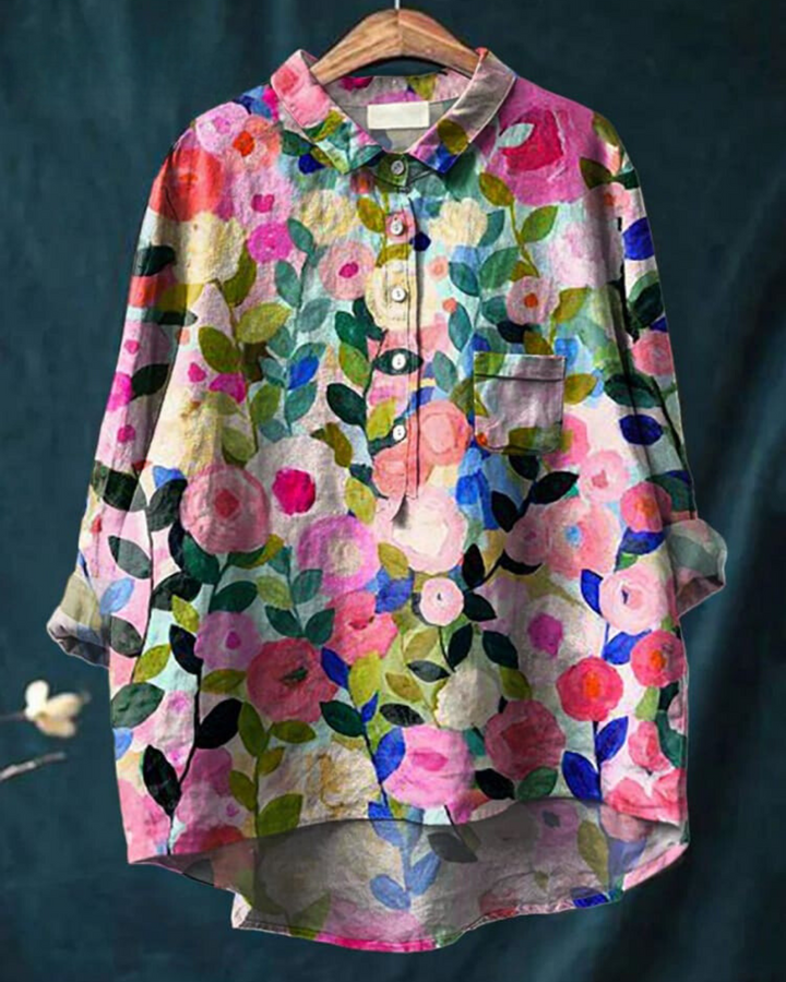 Bella | Dames Bloemen Knoop Voorkant Zak Blouse