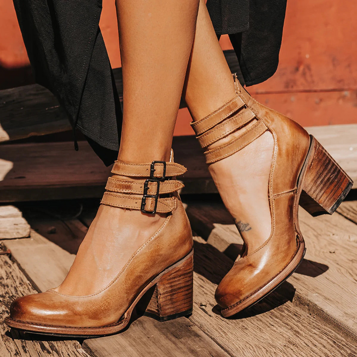 Bethany | Dames Gesp Band Blok Hak Schoenen