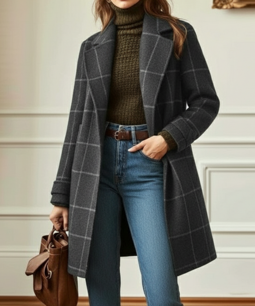 Samantha | Damen Kariert Jacke mit Knopfleiste vorne