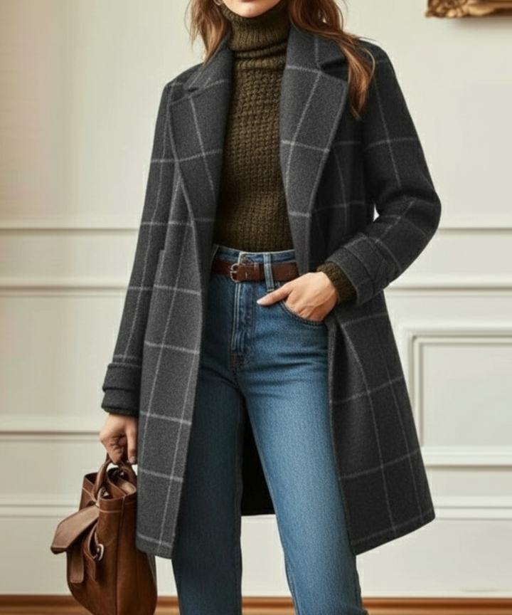 Samantha | Damen Kariert Jacke mit Knopfleiste vorne