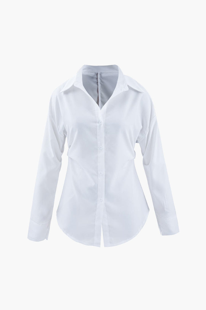Ilaria | Witte Oversized Blouse met Benadrukte Taille en Klassieke Kraag