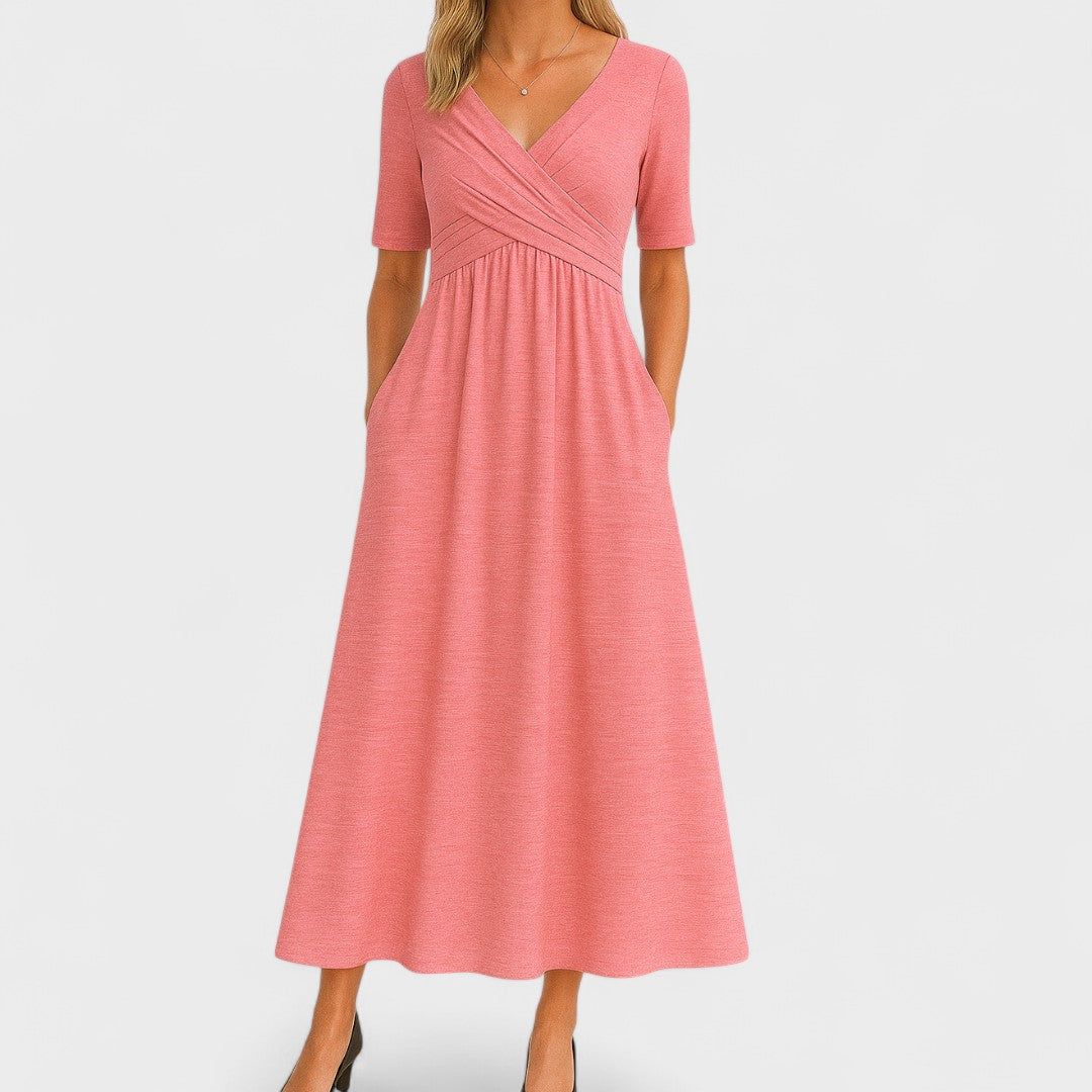 Jane | Damen V-Ausschnitt Maxikleid mit kurzen Ärmeln