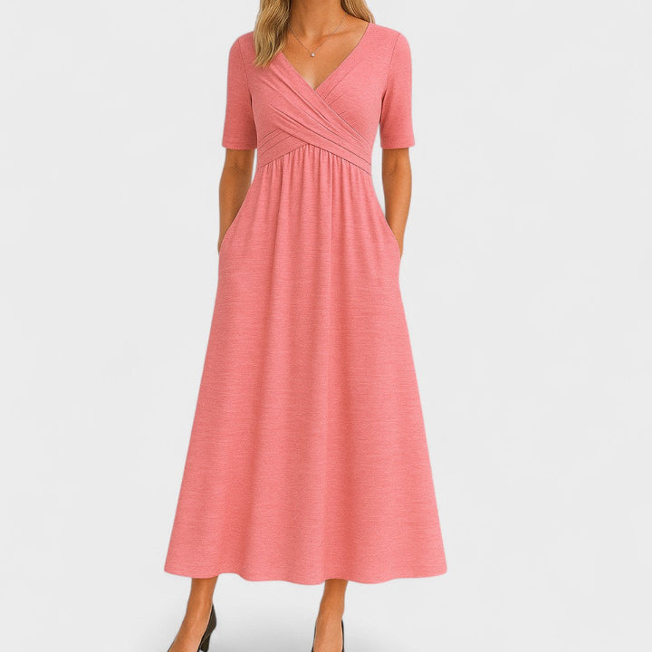 Jane | Damen V-Ausschnitt Maxikleid mit kurzen Ärmeln