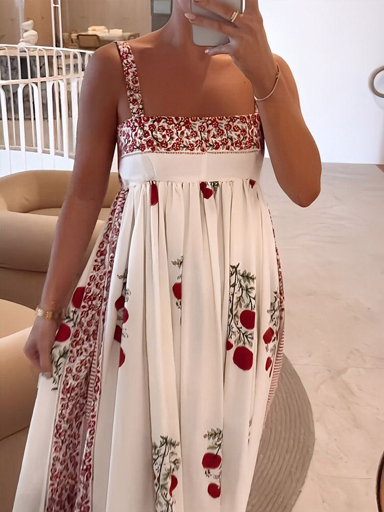 Maxikleid mit Schulterträgern im Boho-Stil & Empire-Schnitt – blumig & luftig