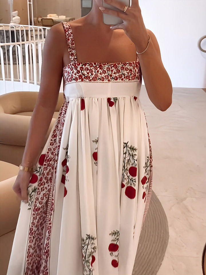 Maxikleid mit Schulterträgern im Boho-Stil & Empire-Schnitt – blumig & luftig