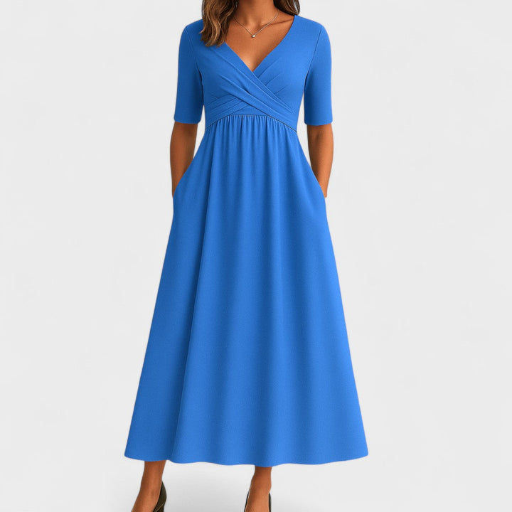 Jane | Damen V-Ausschnitt Maxikleid mit kurzen Ärmeln