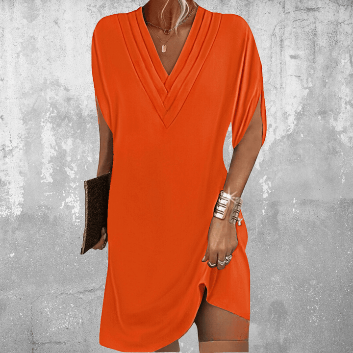 Esme| Damen Entspanntes V-Ausschnitt Minikleid