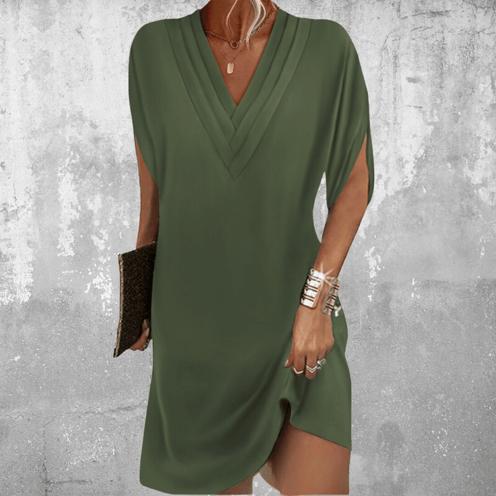 Esme| Damen Entspanntes V-Ausschnitt Minikleid