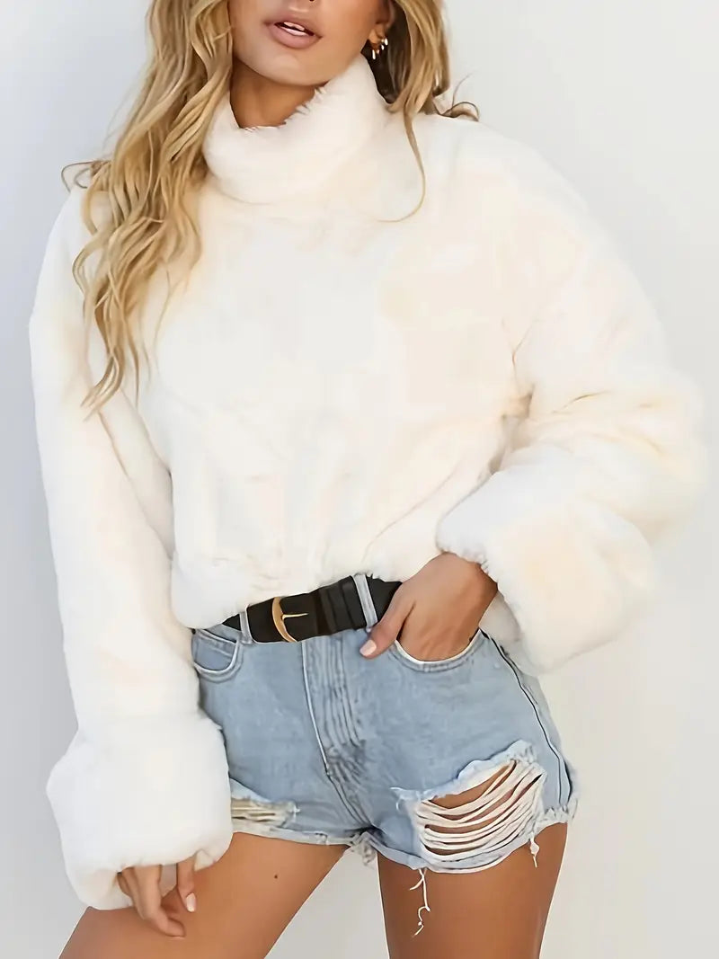 Amira™ Zachte Fluffy Trui met Hoge Kraag