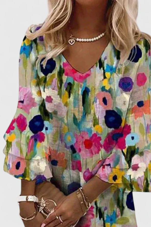 Natalie | Dames Bloemen V-Hals Mini Jurk