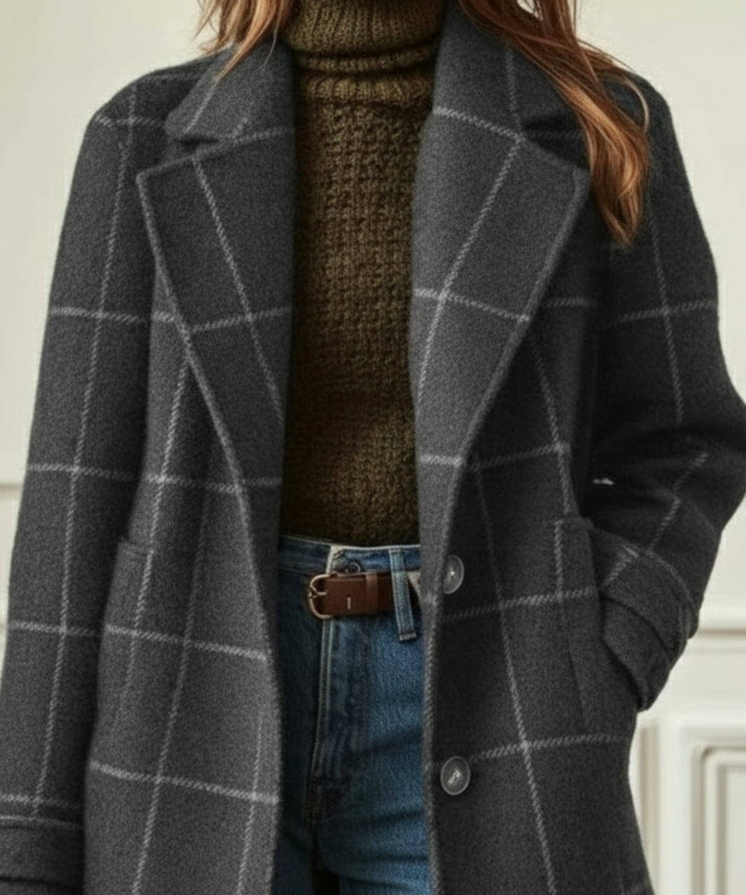 Samantha | Damen Kariert Jacke mit Knopfleiste vorne
