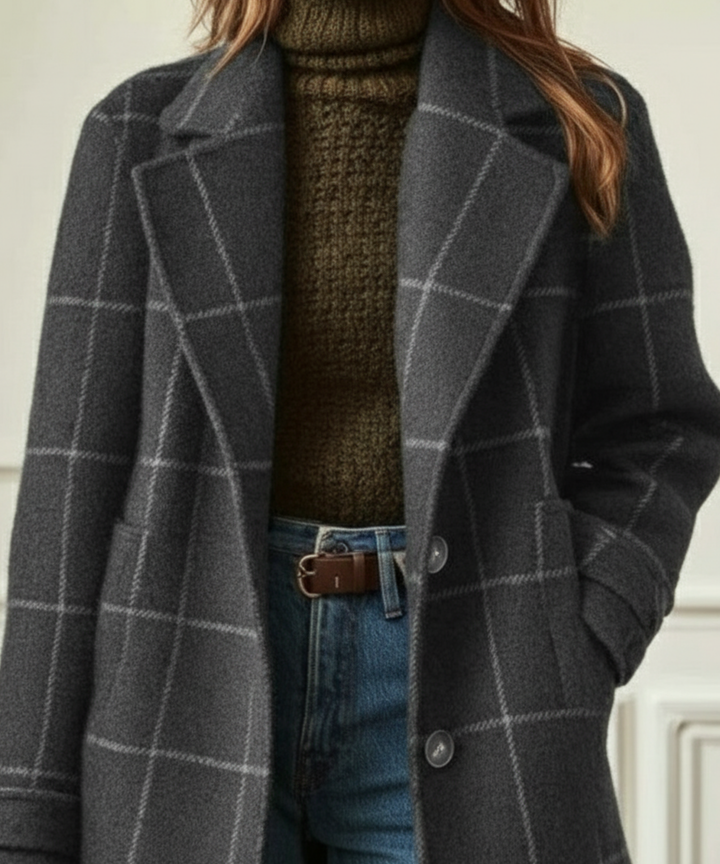 Samantha | Damen Kariert Jacke mit Knopfleiste vorne