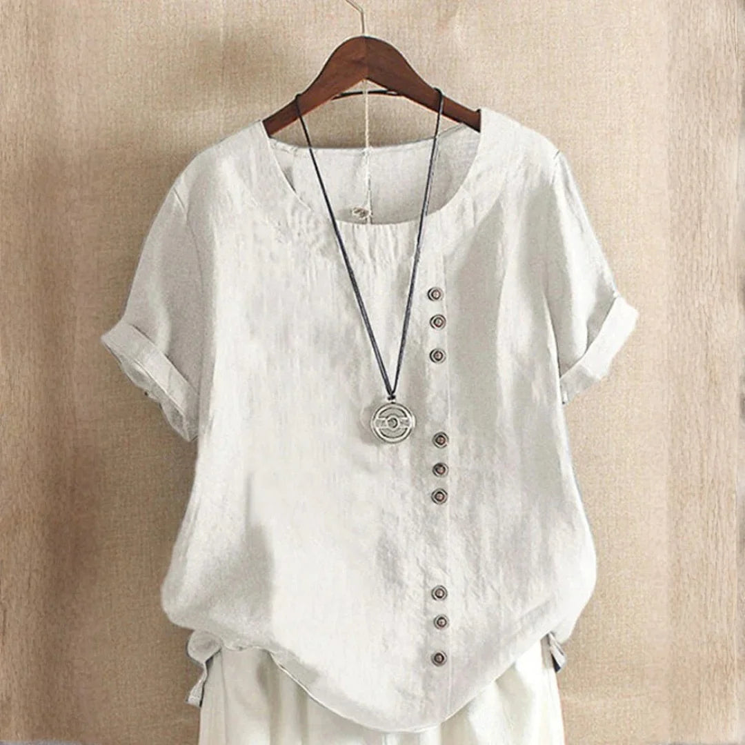 Serenity | Dames Casual Knoopdetail Linnen Blouse