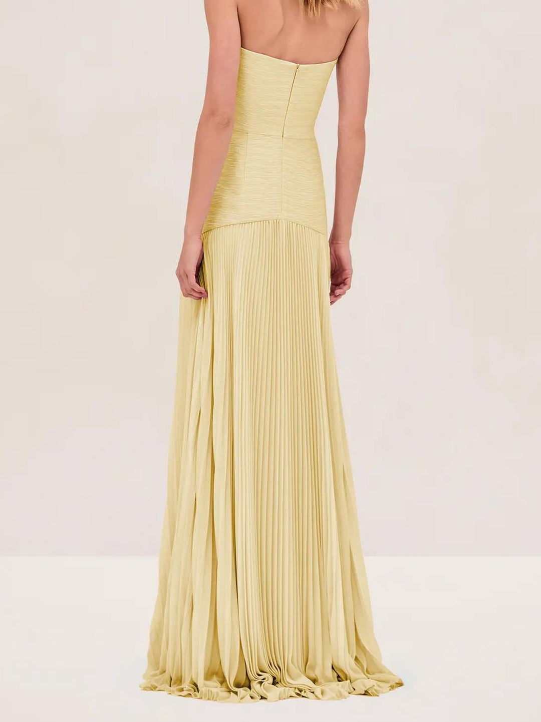 Bella | Dames Straploze Geplooide Maxi Bruiloftsgast Jurk
