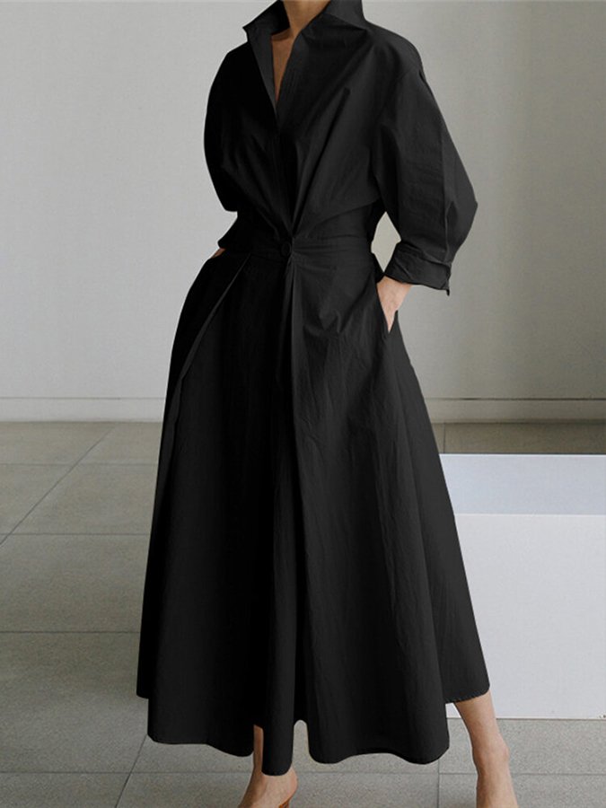 Faye | Damen Elegantes Hemdkleid mit Knopf und Taillengürtel