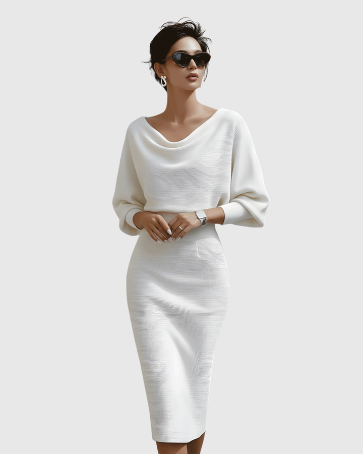 Kayla | Damen Drapiertes Gestricktes Midi-Kleid