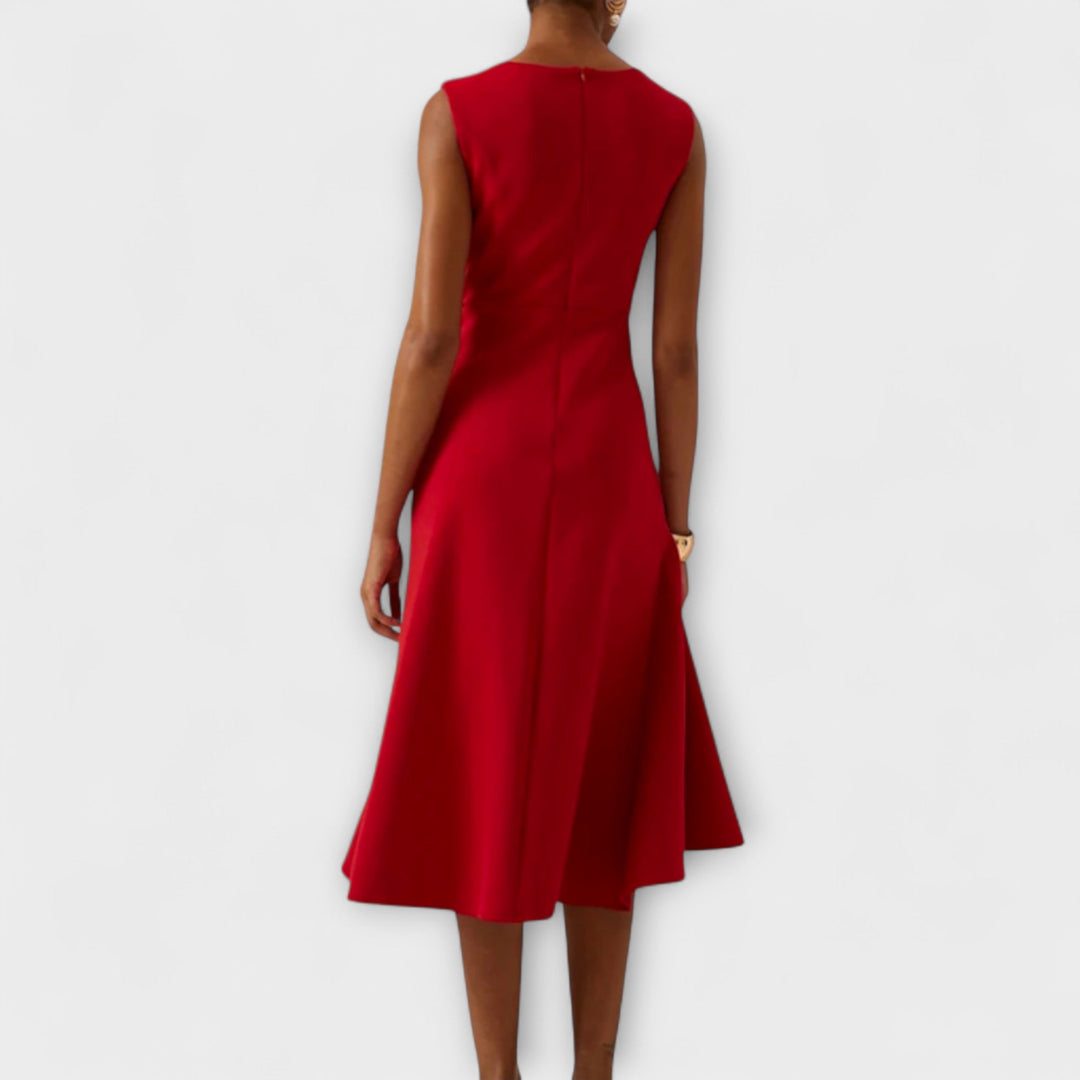Sophia | Damen Elegantes ärmelloses Rüschen Midi Kleid