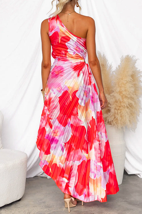 Plissee One-Shoulder Kleid mit Blumenmuster – Elegant & Feminin