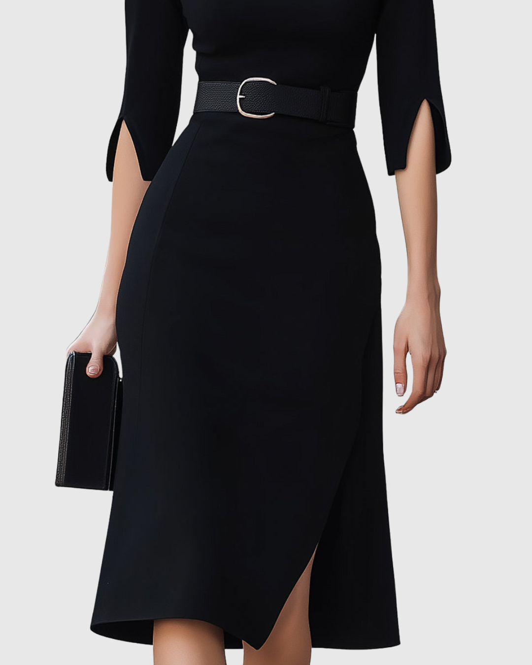 Catherine | Damen Midi-Kleid mit Taillengürtel