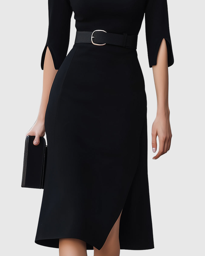 Catherine | Damen Midi-Kleid mit Taillengürtel