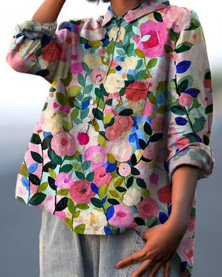 Bella | Dames Bloemen Knoop Voorkant Zak Blouse