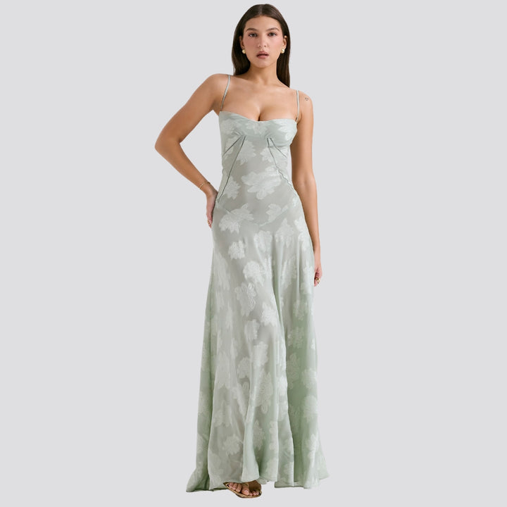 Maddy | Elegantes Damen-Maxikleid mit Spaghettiträgern & Blumenmuster