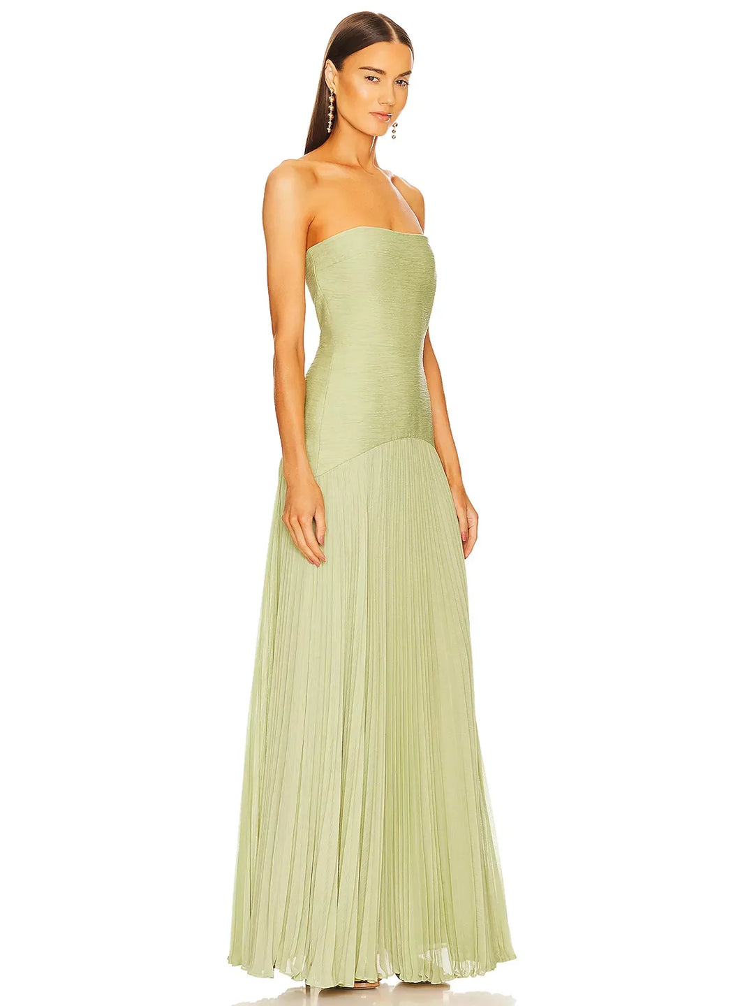 Bella | Dames Straploze Geplooide Maxi Bruiloftsgast Jurk