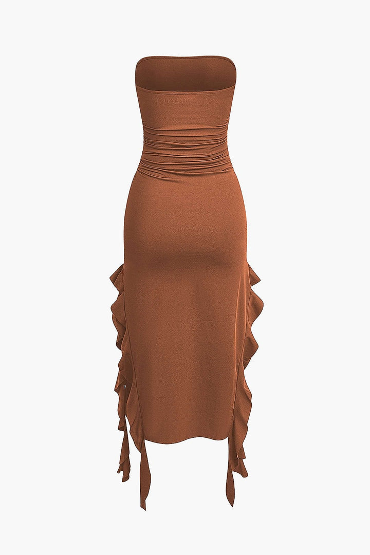 Sofia | Elegante Bandeau-Maxikleed met Volant-details – Tijdloze Raffinement
