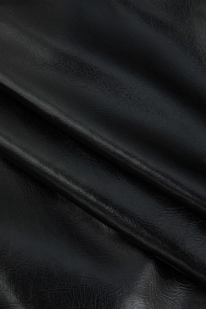 Danica | Eleganter Midirock mit asymmetrischem Kunstleder- und Leinen-Design