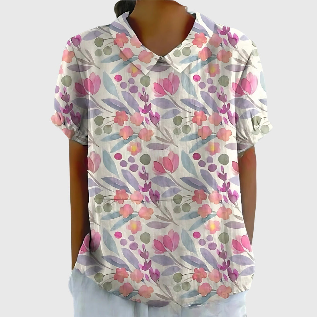 Ella | Damen Blumen Kragen Kurzarm Bluse