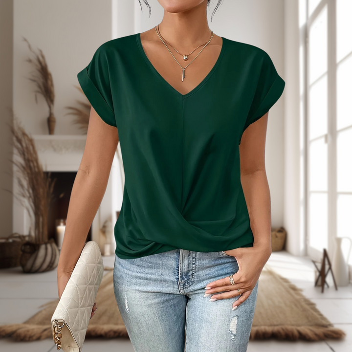 Reese | Damen Elegante Bluse mit V-Ausschnitt und gedrehtem Saum