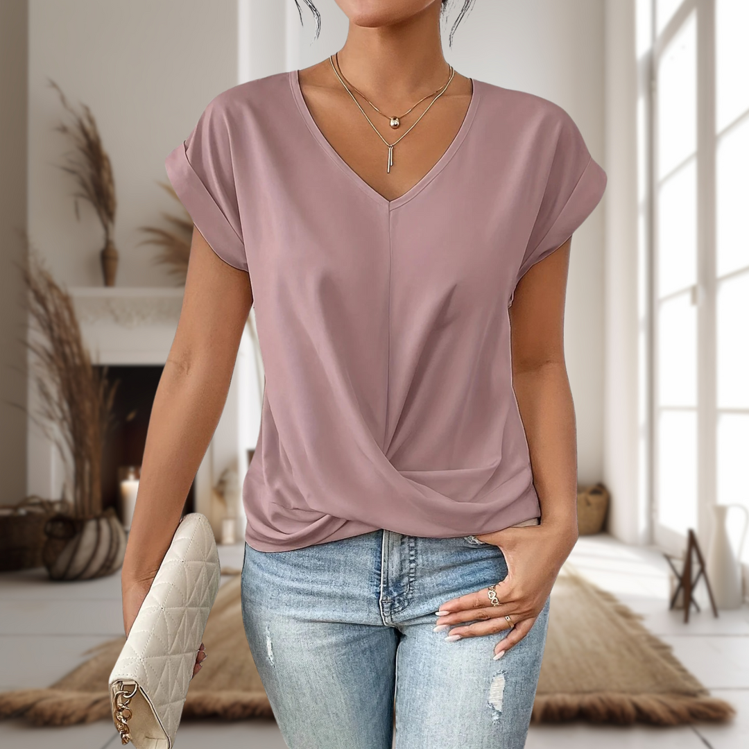 Reese | Damen Elegante Bluse mit V-Ausschnitt und gedrehtem Saum