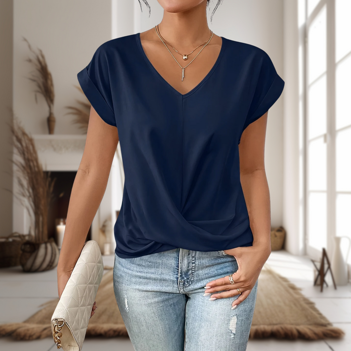Reese | Damen Elegante Bluse mit V-Ausschnitt und gedrehtem Saum