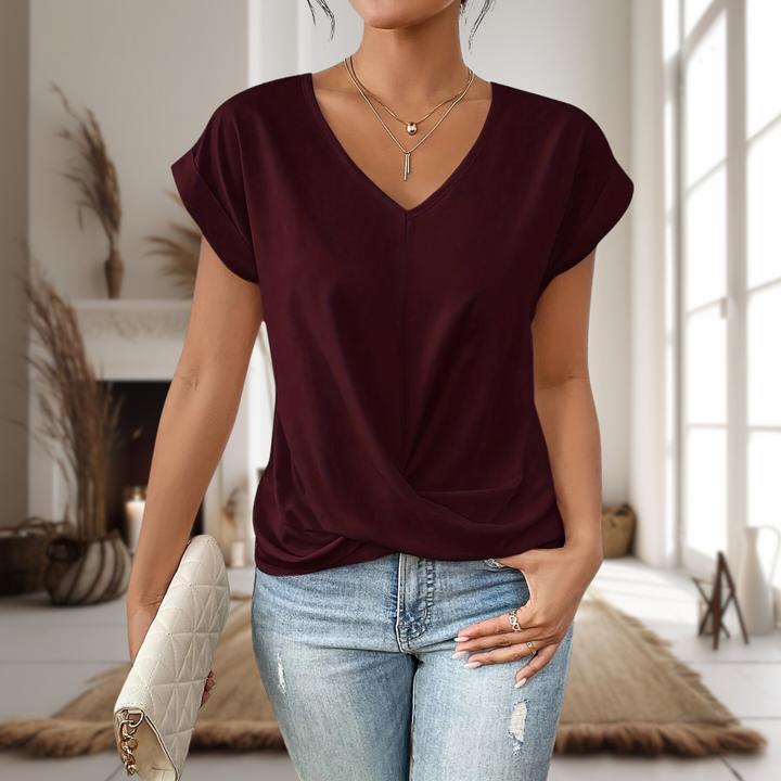 Reese | Damen Elegante Bluse mit V-Ausschnitt und gedrehtem Saum