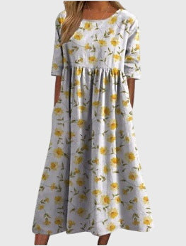 Brianna | Dames Vintage Bloemen Midi Jurk