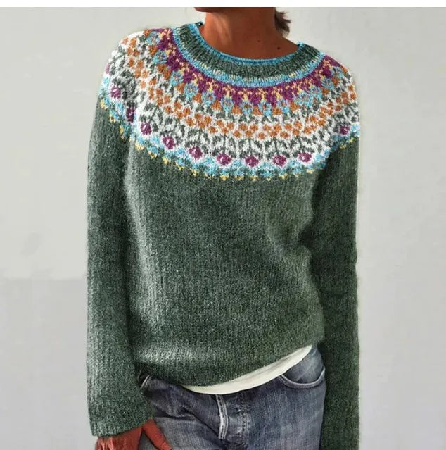 Carola™ Gestrickter Pullover mit Bunten Skandinavischen Mustern