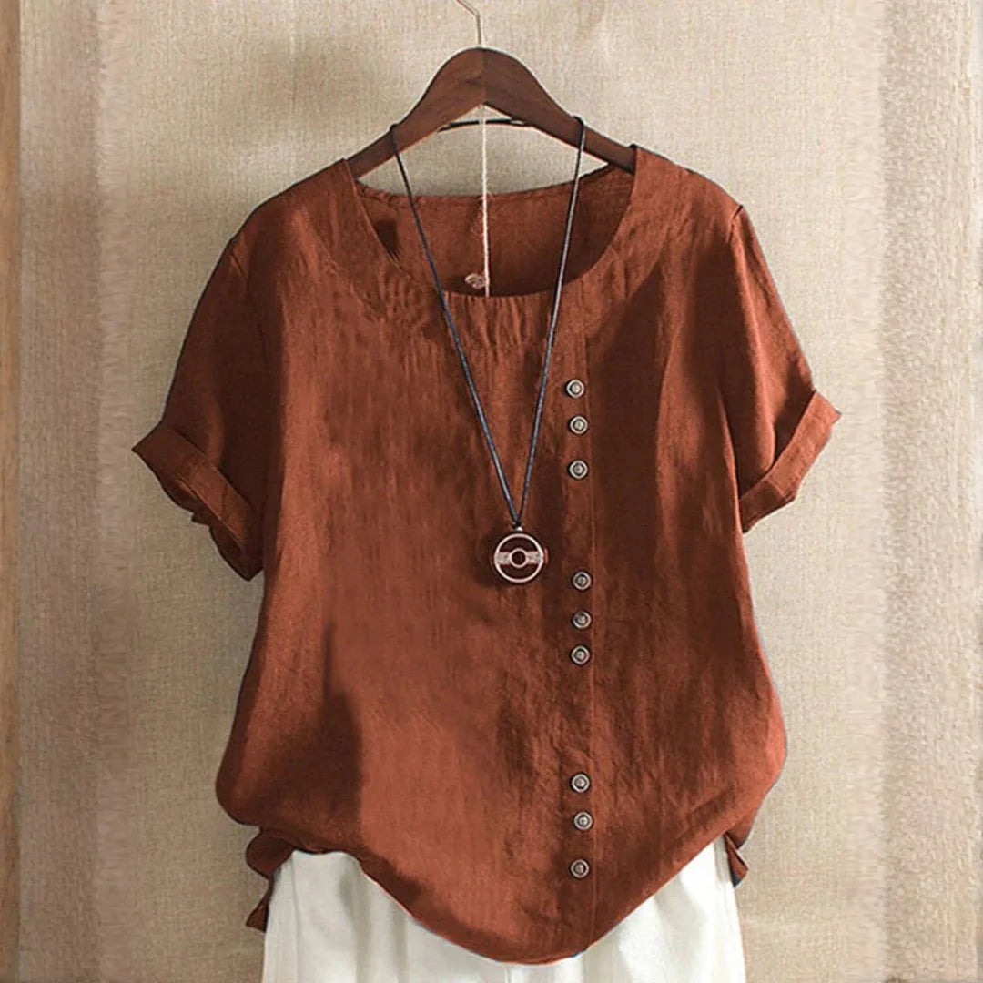Serenity | Dames Casual Knoopdetail Linnen Blouse