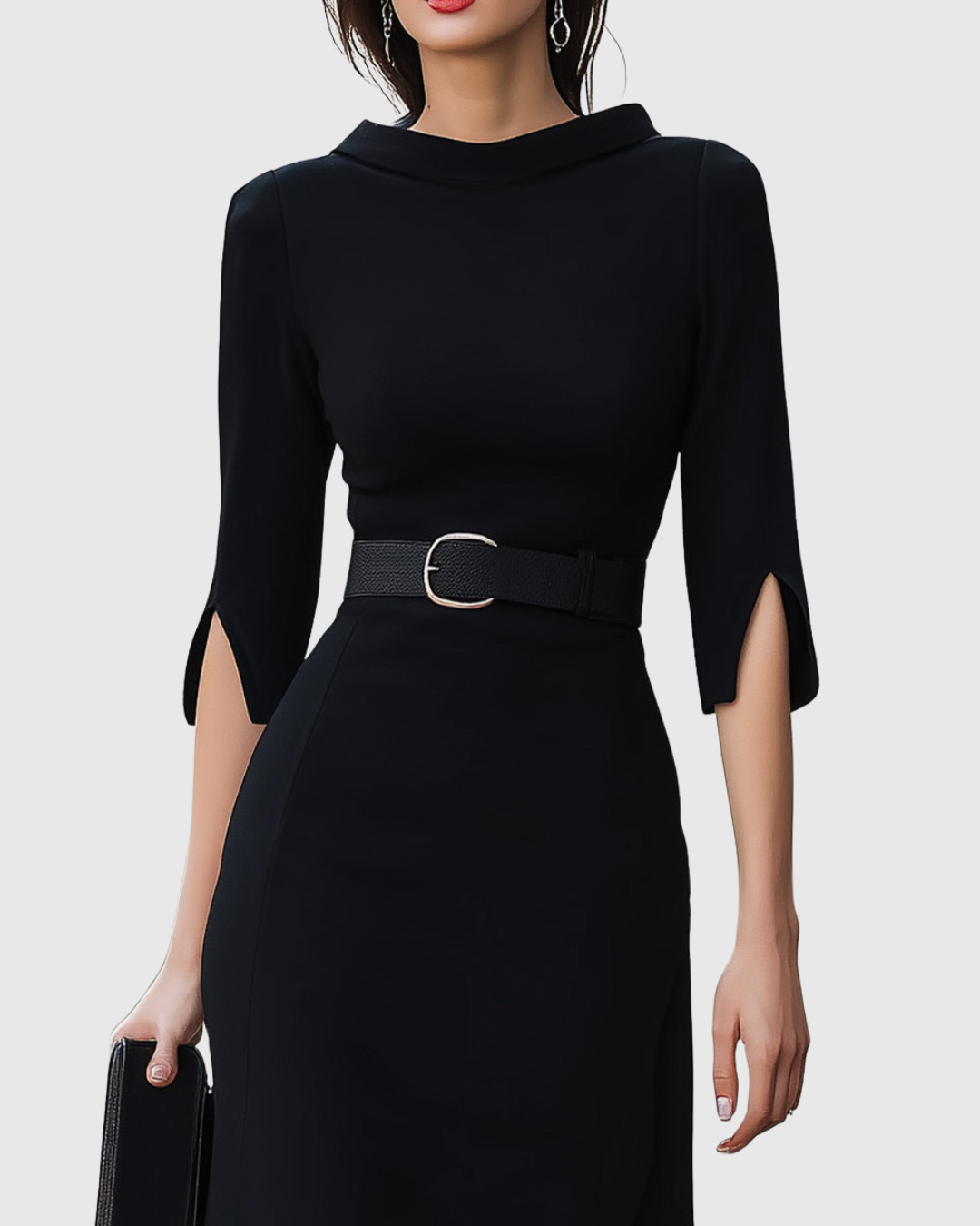 Catherine | Damen Midi-Kleid mit Taillengürtel