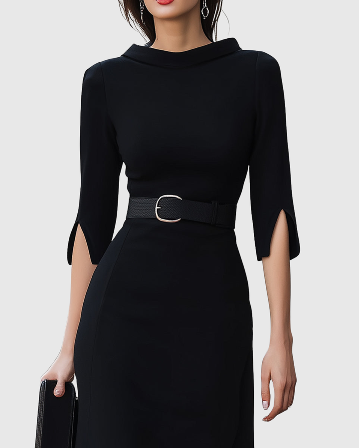 Catherine | Damen Midi-Kleid mit Taillengürtel