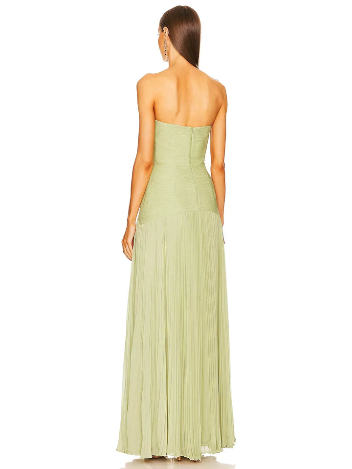 Bella | Dames Straploze Geplooide Maxi Bruiloftsgast Jurk