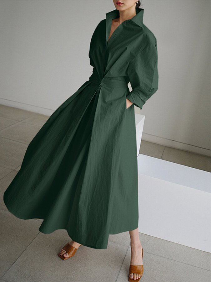 Faye | Damen Elegantes Hemdkleid mit Knopf und Taillengürtel