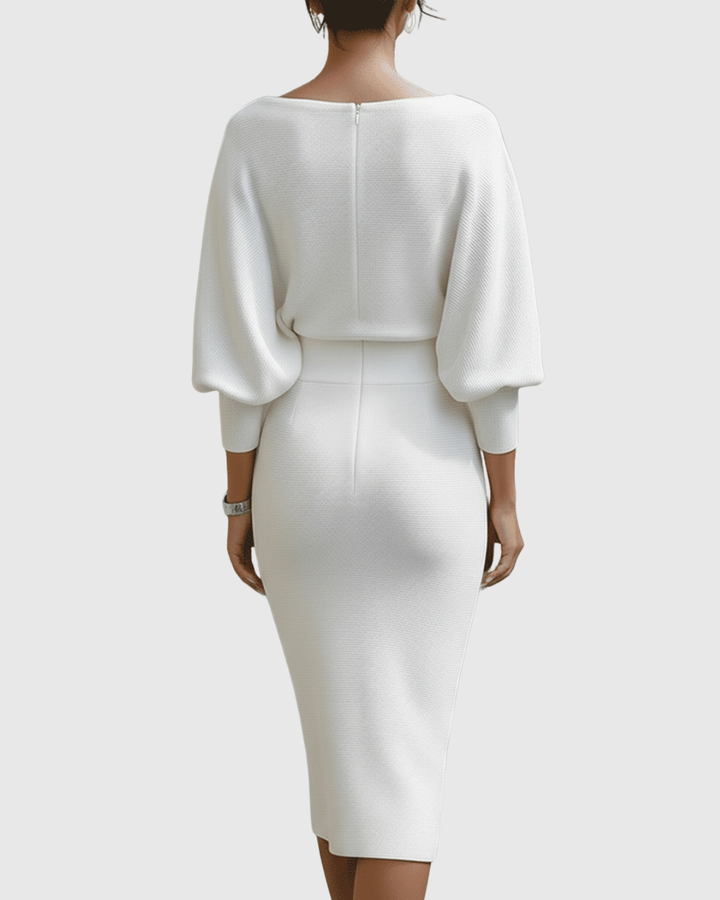 Kayla | Damen Drapiertes Gestricktes Midi-Kleid