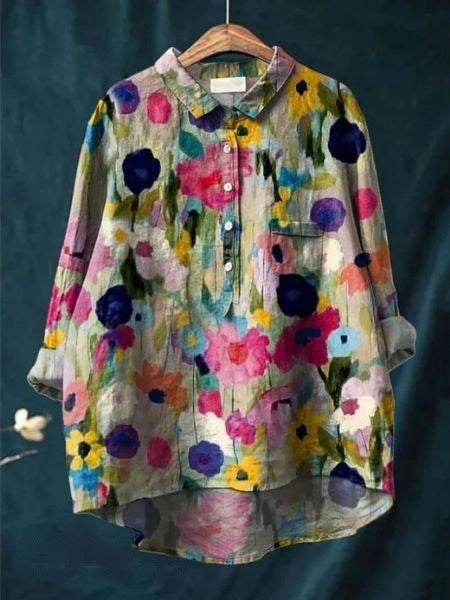 Bella | Dames Bloemen Knoop Voorkant Zak Blouse